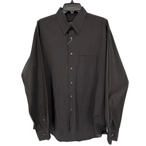 Y2K BOSS Hugo Boss Men's Solid Black Dress Shirt Micro Herringbone